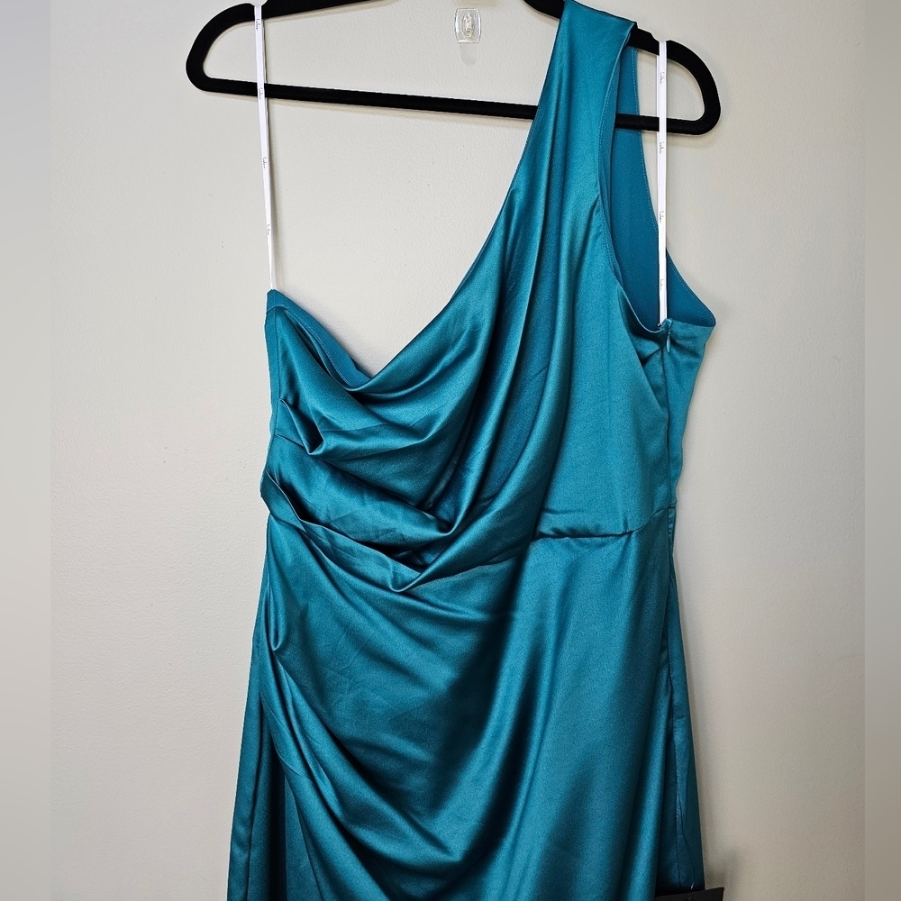 Lulus Dreaming of Elegance Dark Teal Satin One-Shoulder Maxi Dress, Size XL - Picture 8 of 10